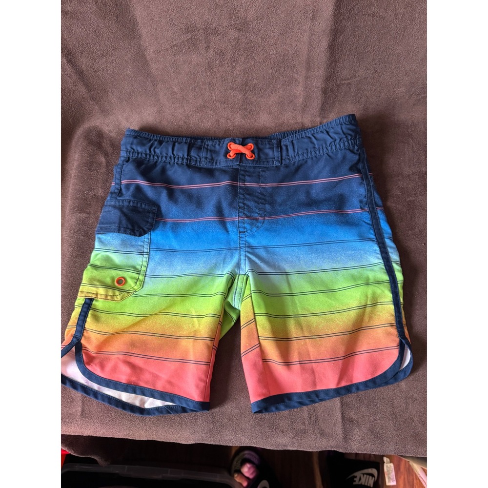 Wonder‎ Nation Boys Rainbow Ombre Striped Swim Trunks Size XS 4-5 Multicolor